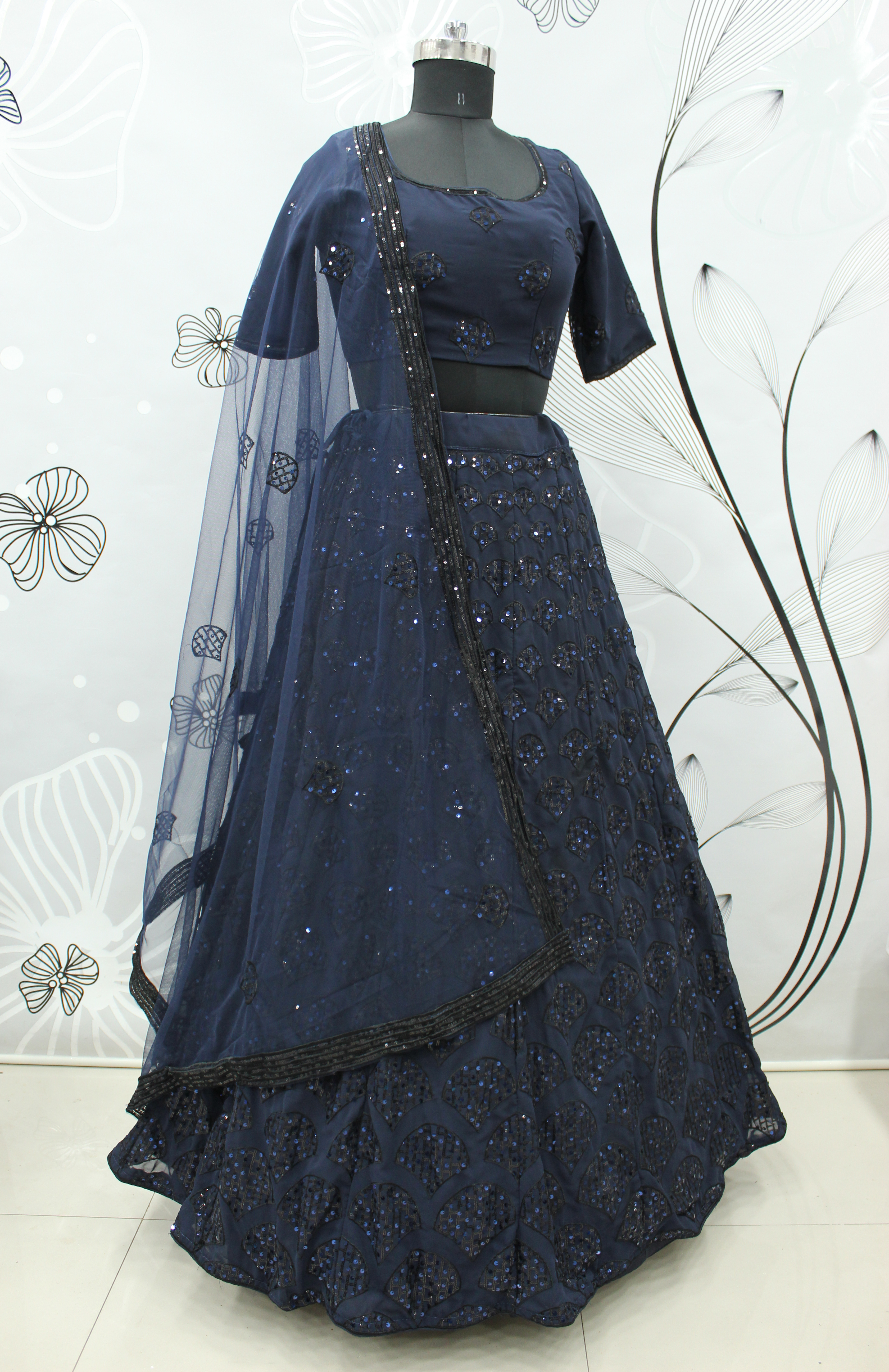 Navy blue designer blue lehenga choli with heavy sequence work